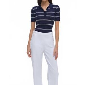 NEW SIMKHAI matty short sleeve polo in midnight stripe